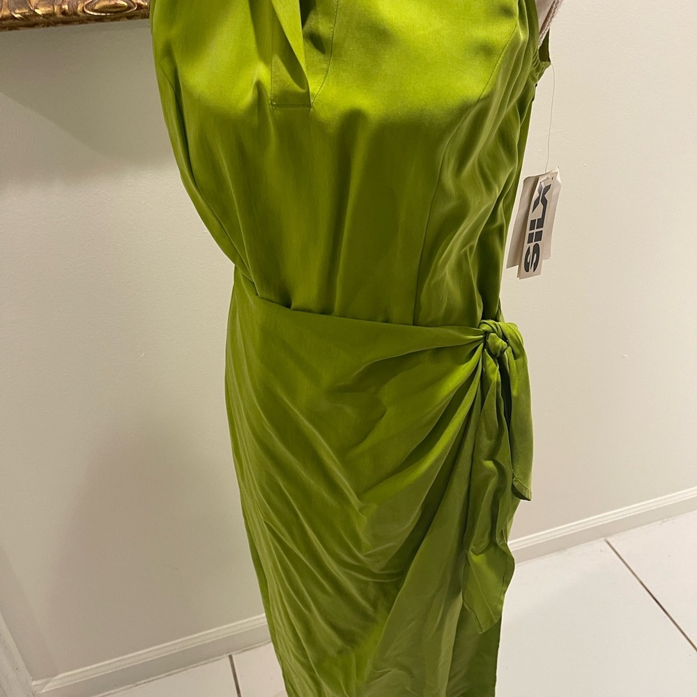Silx by August Silk Olive Green Draped Tie-Waist Midi Dress - Picture 2 of 11